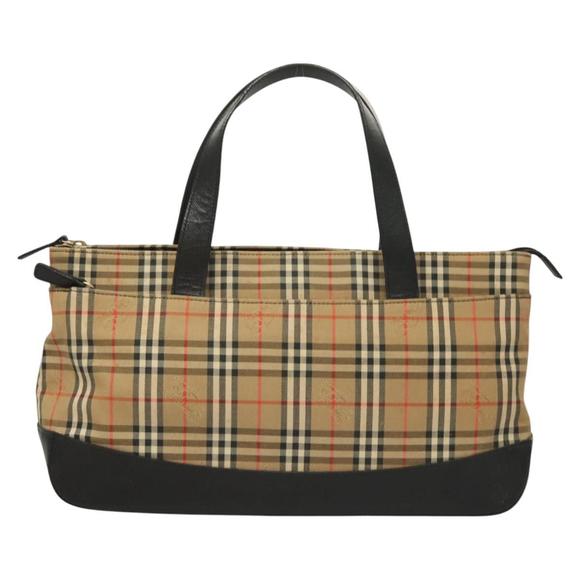 BURBERRY Nova Check Hand Bag Canvas Leather Beige Gold Auth 131011